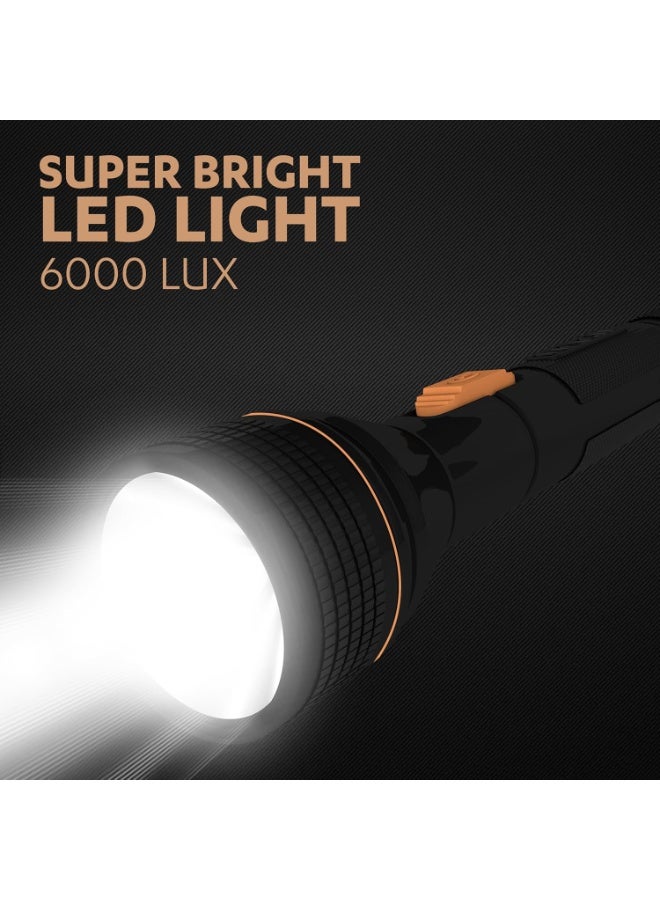 Duracell LED Torch Light, Super Bright, 6000 LUX, Ultra-Light and Easy to Carry Design, Large Reflector, for Everyday Use, 2AA Batteries Free, Black - Image 5